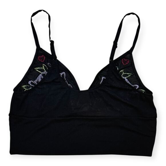 NEW Only Hearts M Bralette Black Mesh Aloha Honolulu Embroidered Crop Cami Roses - Picture 4 of 9